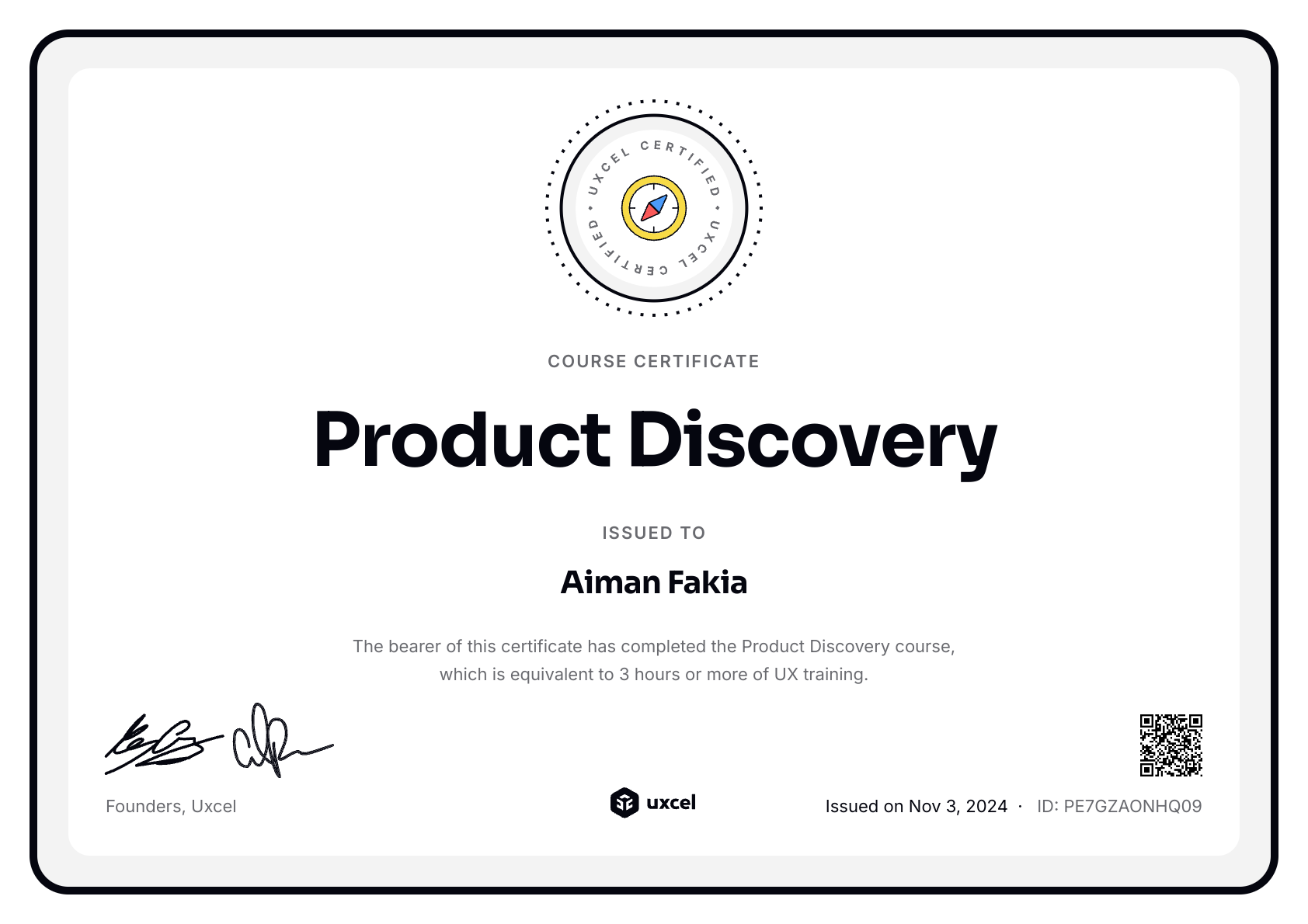 Aiman Fakia's certificate